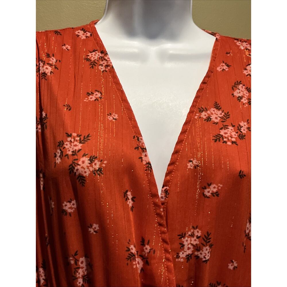 Alice Blue NWT Rust Orange Floral Ruffled V Neck Long Dress 3/4 Balloon Sleeve - Picture 6 of 11